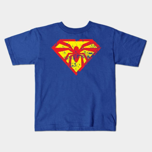 Spiderboy (Distressed) Kids T-Shirt by frizbee